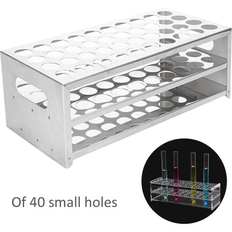 Support pour tubes à essai en acier inoxydable 304, double couche avec grille perforée, capacité 40 trous (1/5)