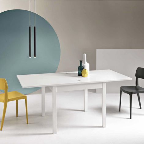 Tavolo in legno da cucina a libro da 90 cm a 180 cm Bianco Frassino - UGO (1/5)