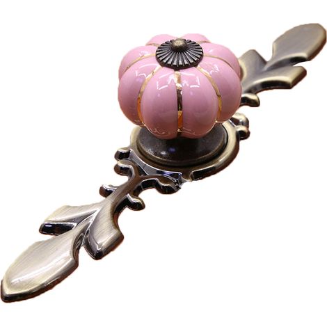 Poignée de tiroir en céramique forme citrouille rose pour meuble armoire placard tiroir bouton de porte (1/2)