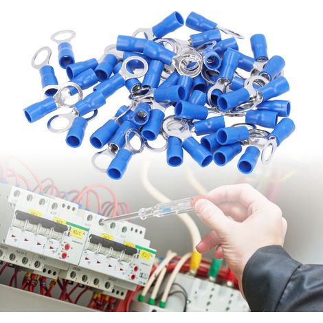 50 unités disponibles à la vente : cosses à sertir annulaires en cuivre pré-isolées RV3.5-8, connecteurs de fils AWG14-12. (1/5)