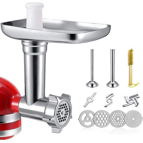 Meat Mincer Compatible with KitchenAid Accessories, Sausage Filling Tubes with 4 Discs – Extension Accessories for Artisan (1/4)