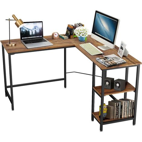 COSTWAY Escritorio de Ordenador en Forma de L Mesa Esquina de Trabajo con Estantes (1/5)