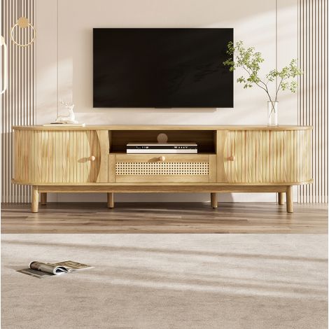 Meuble TV 165x37x46 cm naturel en MDF avec portes coulissantes et rangements (1/5)