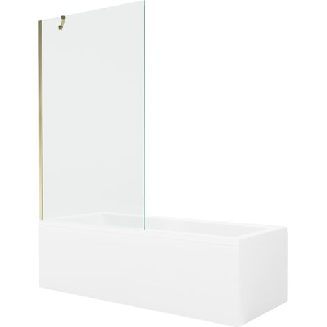 Mexen Cubik vasca rettangolare 160 x 70 cm con rivestimento e paravento a 1 anta 100 cm, trasparente, oro - 550316070X9510000050 (1/5)