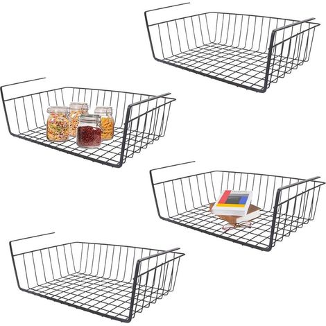 Aufbewahrungskorb für unter Regale, 4er-Set hängende Metallkörbe, Hängekorb für unter Schränke, Organizer-Korb aus Metall für Küche, Büro, Speisekammer, Badezimmer (1/5)