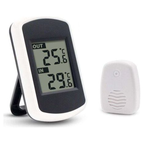 LCD Digital Thermomètre sans fil pour intérieur ou extérieur, mini capteur de température ambiante, petit précise testeur de météo dans la maison chambre et bureau, blanc (1/4)