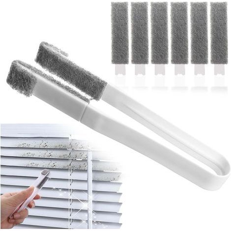 Brosse de nettoyage pour stores vénitiens, brosses de nettoyage pour petits espaces, avec 6 têtes de rechange, plumeau pour rail de porte, rail de fenêtre, climatisation (1/5)