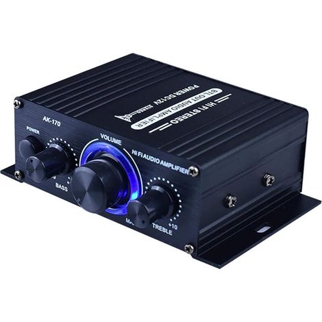 Mini amplificateur de puissance audio HiFi 12 V CC - Récepteur audio stéréo portable à double canal - Noir