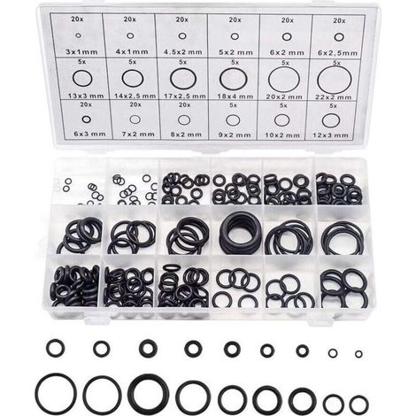 Kit de Joints Toriques 225 Pièces en Caoutchouc NBR pour Plomberie, Réparation Automobile et Étanchéité Industrielle