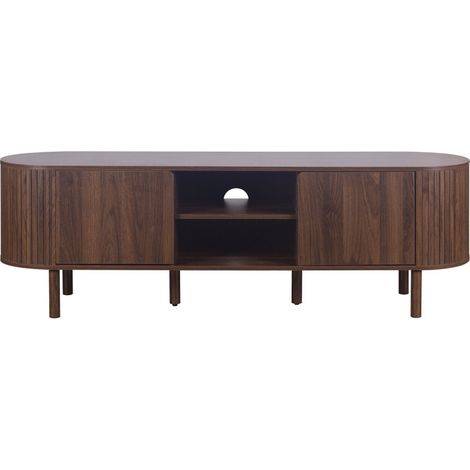 Meuble TV 2 portes en bois L 160 cm - Bois foncé - Alma (1/5)