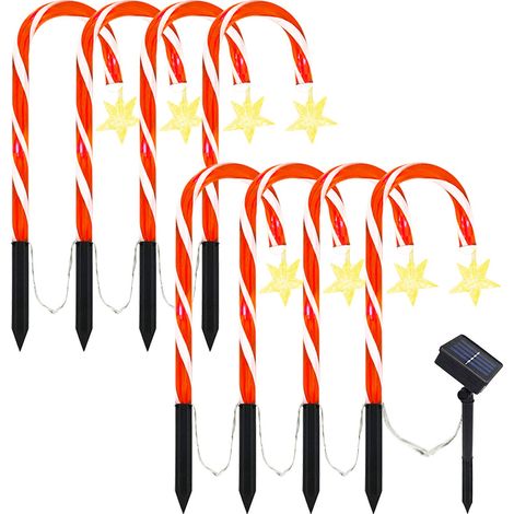 Lumières solaires de canne à sucre de noël, ensemble de 8 lumières de marqueur de chemin de canne de noël, lumières de chemin de décorations de noël (1/5)