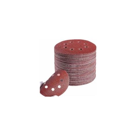 Lot de 100 Disques Ponçage Papier Abrasifs 125 mm 8 Trous Circulaire Sablé Grain p60/80/100/120/240 Disque Abrasif pour Ponceuse Excentrique Poncer, Polir, Dérouiller