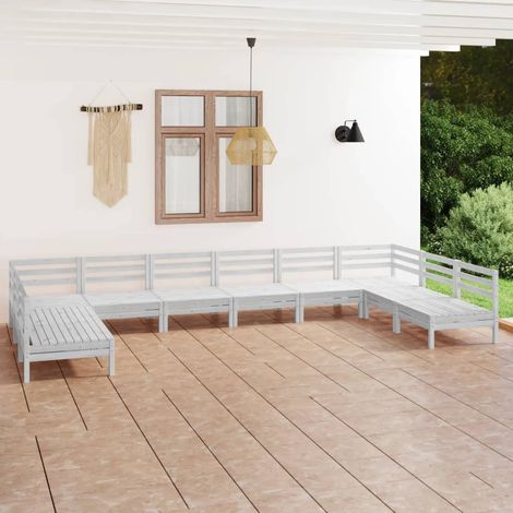 Salon de jardin 10 pcs Ensemble Table et Chaise de Jardin - Blanc Bois de pin massif BV778416 - BonneVie (1/5)