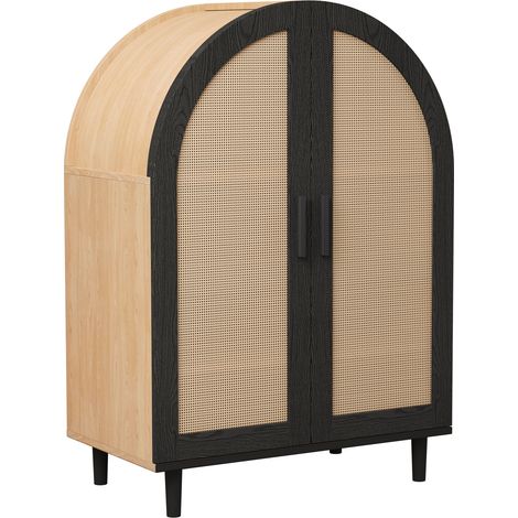 Zapatero y aparador con puertas de ratán, 3 estantes, 70 x 100 x 40 cm (1/5)