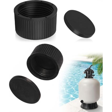Lot de 2 bouchons piscine avec joint pour pompe piscine hors sol, accessoire piscine, bouchon noir (1/5)