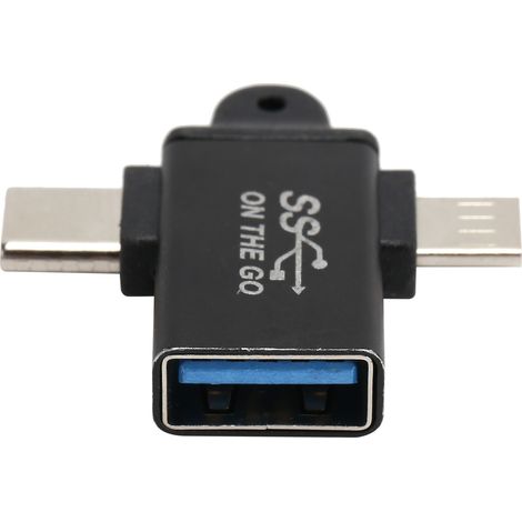 Convertisseur OTG 2 en 1 USB 3.0 vers micro USB et USB-C : adaptateur compatible avec la synchronisation de données haute vitesse et la charge rapide.