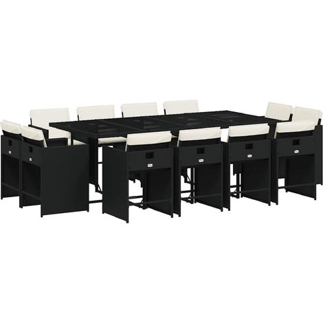Maison Exclusive - Set da Pranzo da Giardino 13pz con Cuscini Nero in Polyrattan (1/5)