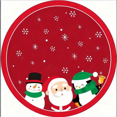 Jupe de sapin de Noël 2026, décorations de Noël, jupe de sapin à imprimé dessin animé, tablier de base pour sapin de Noël - Diamètre 90 cm - B-18