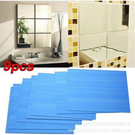 Neuf autocollants carrés miroir 15 cm, autocollants muraux miroir carrés (1/5)