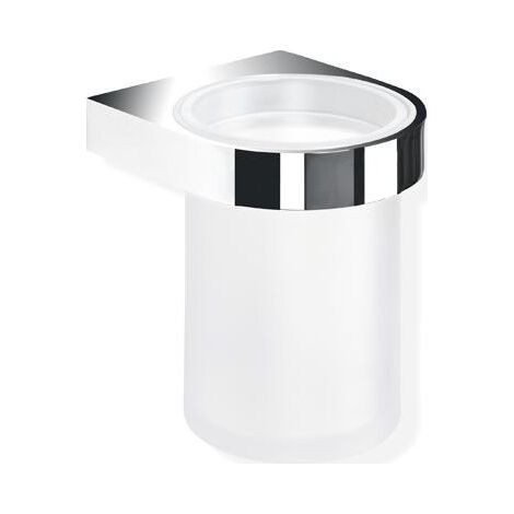 HEWI 800.04.11045 Glasbecher mit Halter des Systems 800, Metall, verchromt, Becher aus satiniertem Kristallglas (1/5)
