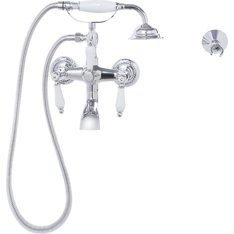 Robinet de baignoire de style rétro, ensemble de robinetterie pour baignoire avec douchette à main, robinet de baignoire mural, entraxe de 6 pouces, bras orientable (1/5)