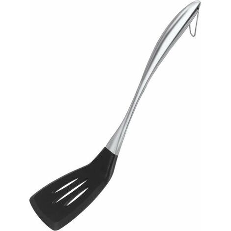 Spatule rainurée spatule en silicone souple antiadhésive avec poignée en acier inoxydable robuste Fish Egg omelette Pancake Burger cooking spatule noir (1/5)