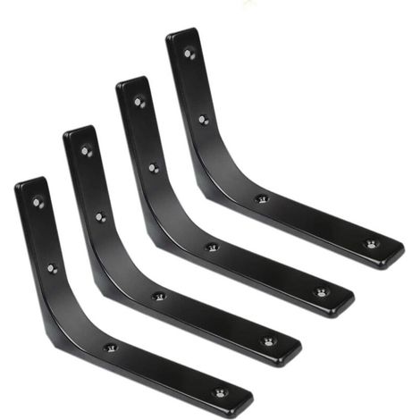 royaluxe - Équerres Étagère de Fixation Murale Console Emboutie en Métal Support d'Angle pour Étagère Style Classique, 200 mm x 250 mm, Finition Noir Brillante (1/5)