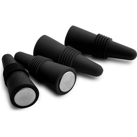 Bouchon En Silicone - Pour Bouteille De Vin Bière Soda Huile Vinaigre - Résistant À La Chaleur Et Au Froid - Lot De 4 Pièces - Noir (1/5)