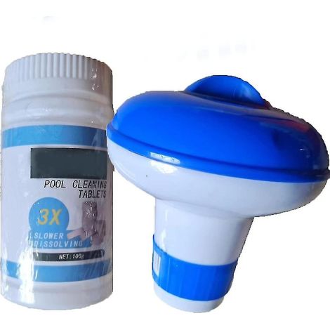 100 comprimés de chlore, comprimés chlorés avec diffuseur flottant, comprimés de chlore longue durée, pour piscines et autres espaces aquatiques. (1/5)