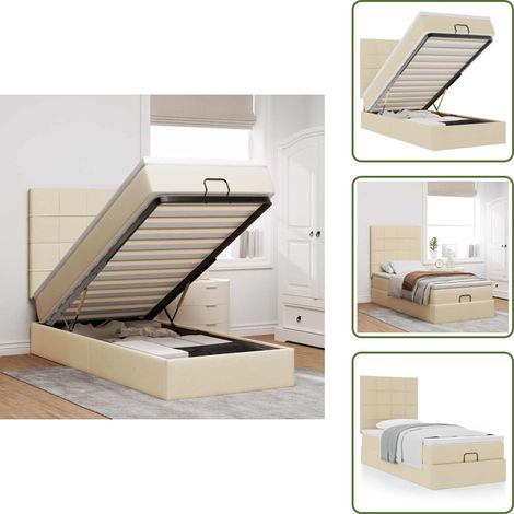Cadre de lit - vidaXL Cadre de lit ottoman avec matelas crème 90x190 cm tissu - Matelas à ressorts ensachés (1/5)