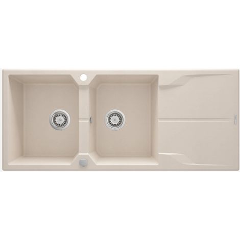 Lavello cucina in granito con 2 vasche e gocciolatoio 116x50 cm beige - Nexyo