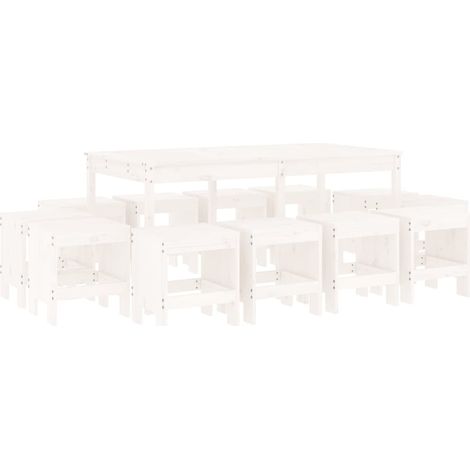 vidaXL Set da Pranzo per Giardino 13pz Bianco Legno Massello di Pino (1/5)