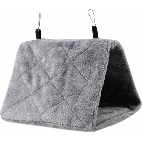 Pivoine Perroquet Hamac Nid D'oiseau Chaud Doux Hamac en Peluche Suspendu Cage Tente pour Oiseaux Perroquet Hiver Chaud Lit Pet Jouet Poche Coton Lit(L- Gris)