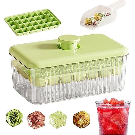 Bac à glaçons avec couvercle pour congélateur et boissons froides, vert (1/4)