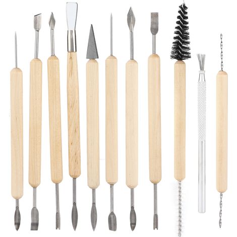 11 couteaux à sculpter l'argile souple, outils de poterie multifonctionnels en acier inoxydable avec sac de rangement pour projets de bricolage (1/5)