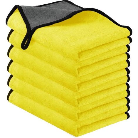 Chiffons de nettoyage en microfibre, lot de 6, 30 x 40 cm, ultra-épais et super absorbants, pour le lavage, le séchage et le polissage de votre voiture (jaune). (1/5)