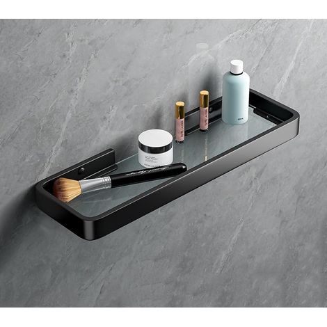 Étagère de rangement murale flottante en métal et verre, étagère de salle de bain, étagère murale pour salle de bain, économie d'espace, antirouille extra forte (30 cm) (1/5)