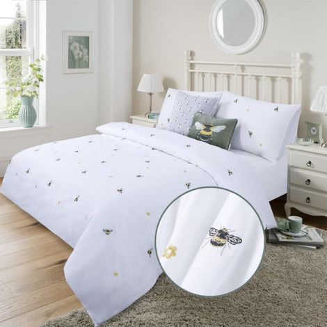 Ensemble de literie King-Size 230x220cm avec 2 taies d'oreiller 50x75cm, brodé, blanc