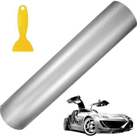 Pellicola vinilica adesiva in fibra di carbonio 6D in due parti, impermeabile, ideale per auto, computer, moto, mobili e smartphone (argento) - 30 x 300 cm (1/5)