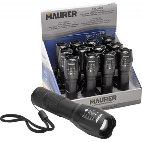 TORCE LED ALLUMINIO ALTA LUMINOSITA' MAURER BATT 3AAA N/INCL