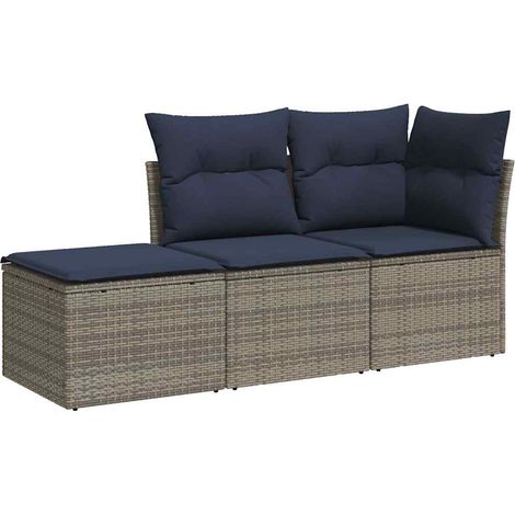 3-tlg. Garten-Sofagarnitur mit Kissen Grau Poly Rattan vidaXL (1/3)