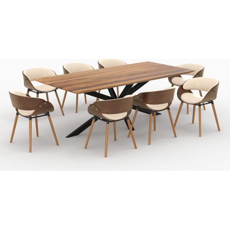 Table et chaises 8 personnes en cuir synthétique beige et bois - Surdiman (1/5)