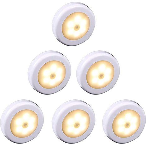 Lampe LED sans fil avec détecteur de mouvement pour placard, escalier, couloir, cuisine, chambre à coucher (6pcs) (lumière chaude)