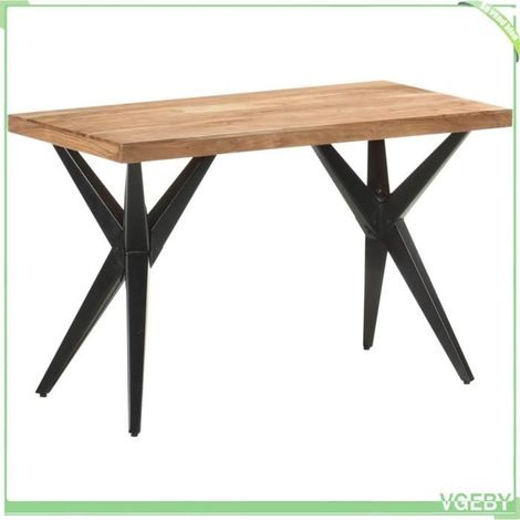Table de salle à manger - 323559 - Bois d'acacia massif - Finition blanchie - Pieds acier 120x60x76 cm (1/5)