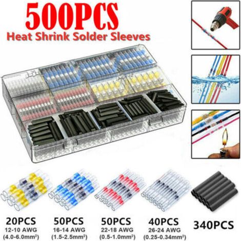 500Pcs Cosses Electriques Souder Gaine Thermorétractable, Thermorétractables Souder Bout À Bout Seal Connecteurs Electriques Isolés Etanche Marine Marine Automobile Cuivre