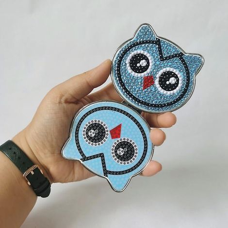 Eulenmuster-Taschenspiegel-Set mit Diamantmalerei (1/5)