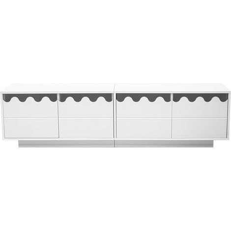 Meuble TV moderne blanc 4 portes design ondulé 170x40x45 cm MODENUIT (1/5)