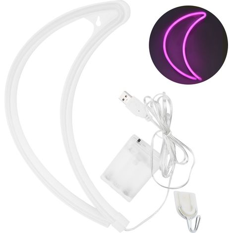Enseigne Néon Lune - Lampe Décorative Murale - Alimentation Usb Ou Piles - Pour Chambre Et Fête - 1 Pièce (1/5)