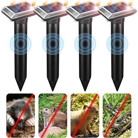 Lot de 4 répulsifs à ultrasons pour souris, à énergie solaire, pour repousser les taupes, les serpents, les campagnols, les gaufres et autres répulsifs (1/5)