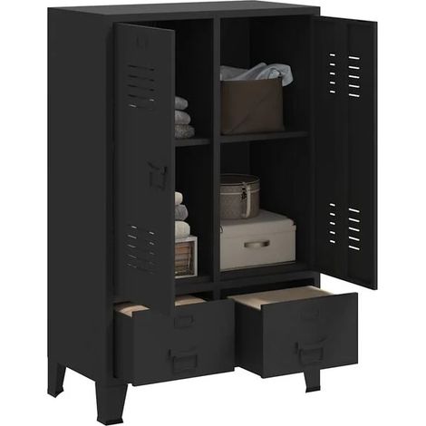 Armoire Métallique Industrielle 67x35x107 cm, Penderie en Acier Noir avec Étagères Ajustables, Dressing Robuste pour Chambre et Entrée (1/5)